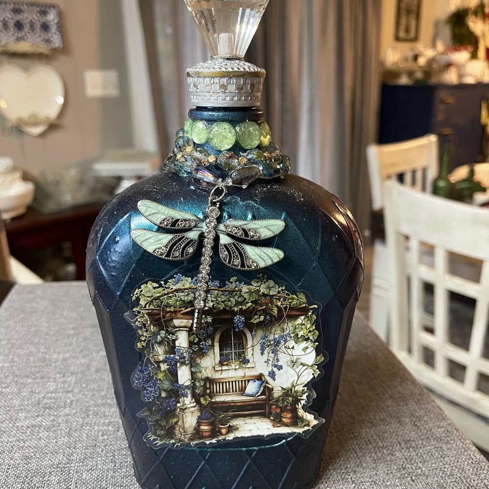 Decorative Blue Bottle with Dragonfly Charm